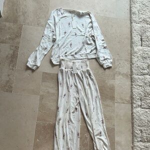 Z Supply Cozy Two-Piece Lounge Set in Cream with Pink Champagne Print, NWT XS